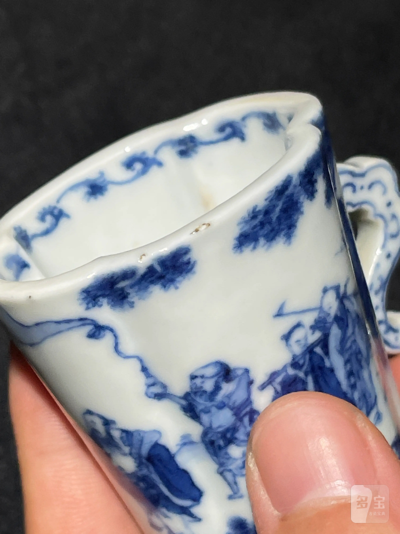 清乾隆 青花八仙人物纹海棠杯 - 图14